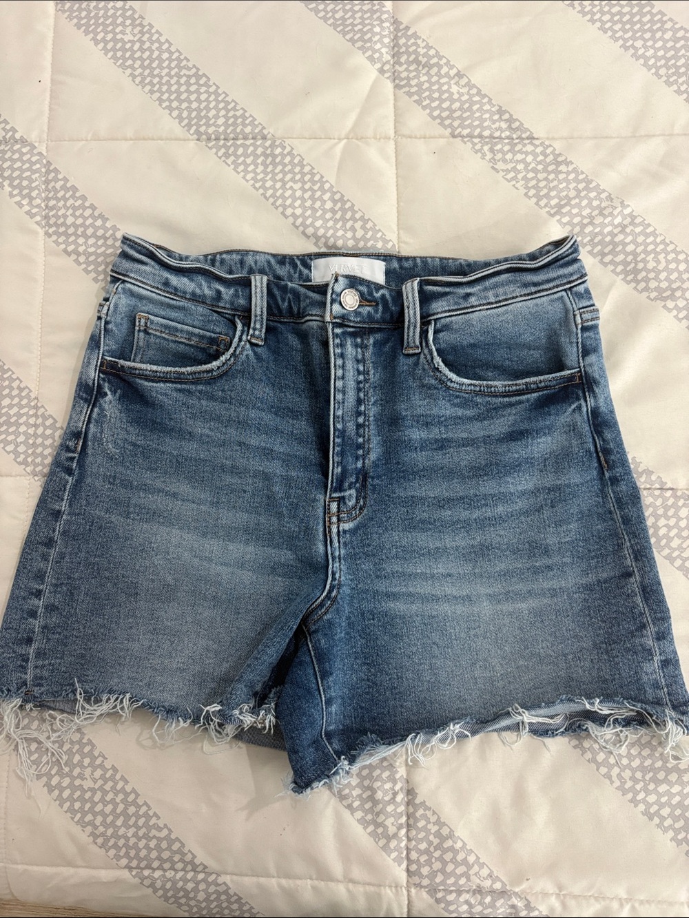 VERVET BY FLYING MONKEY Distressed High-Rise Denim Shorts - Blue Wash